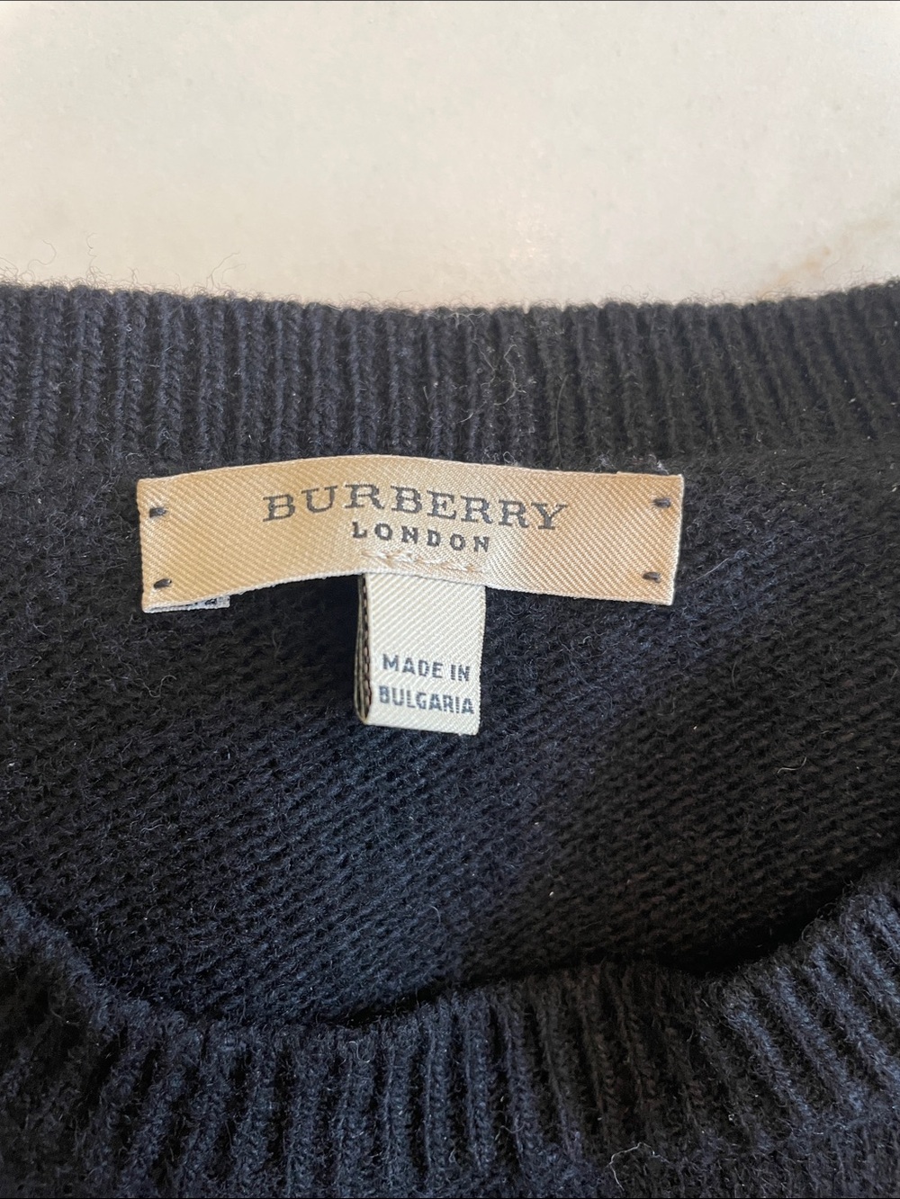 Burberry Black Wool Crewneck Sweater with Tan Label